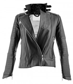 Women's faux leather biker jacket with pockets