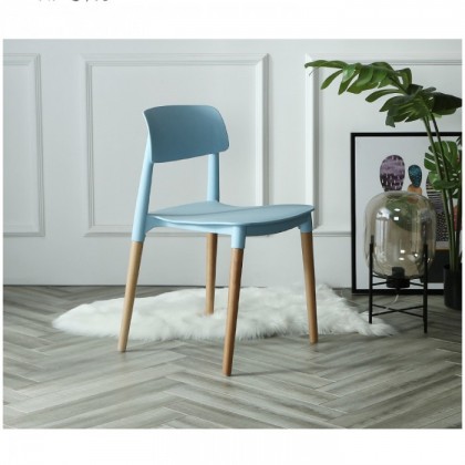 Blue chair with wood base