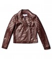 Military style long sleeves leather jacket