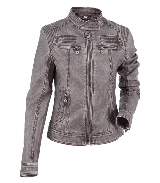 Military style long sleeves leather jacket