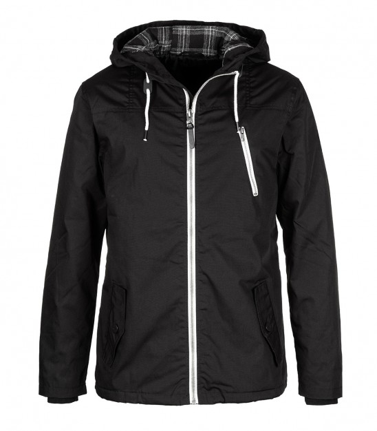 Stand collar zip front hooded jacket in blue