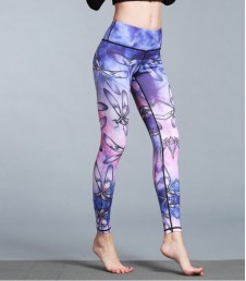 Basic High Waisted Print Leggings - Blue