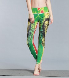 Basic High Waisted Print Leggings - Green