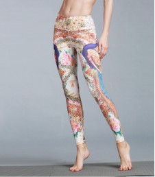 Basic High Waisted Print Leggings - Brown