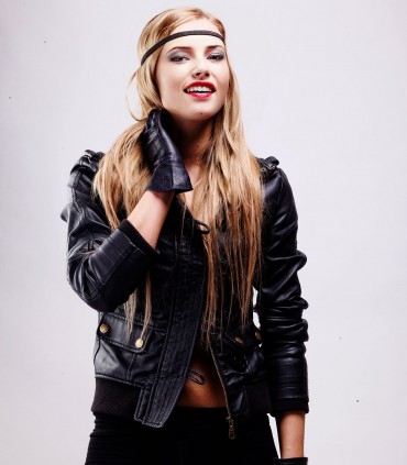 Faux leather PU short jacket with an asymmetrical zipper front