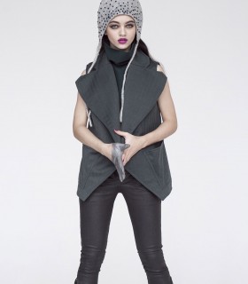 Sleeveless jacket with an open draped lapel front