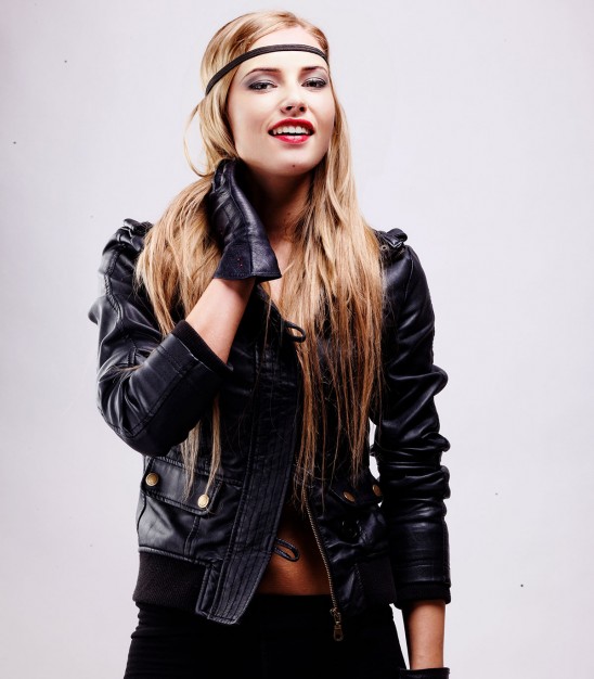 Faux leather PU short jacket with an asymmetrical zipper front